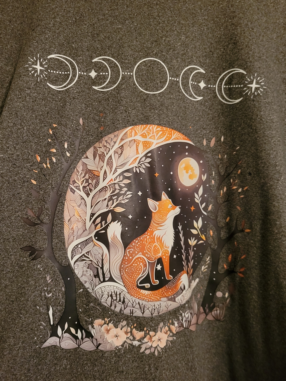 3xl Gray S/S Tee with Fox And Moon Phases